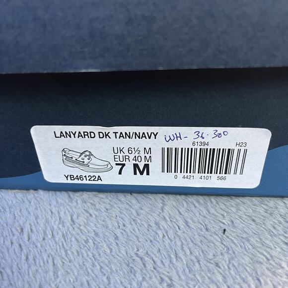 Sperry Lanyard Shoes Mens Size 7 Medium Tan Navy Boat Deck Leather Top-Sider New - Picture 11 of 11